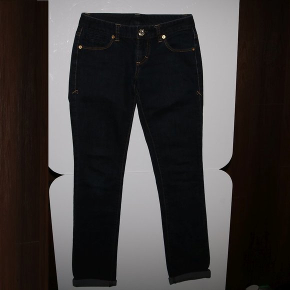 Armani Exchange Jewel Button Denim Blue Cuff Jeans - Picture 1 of 8